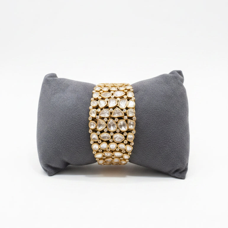 Moissanite Polki Statement Broad Bracelet