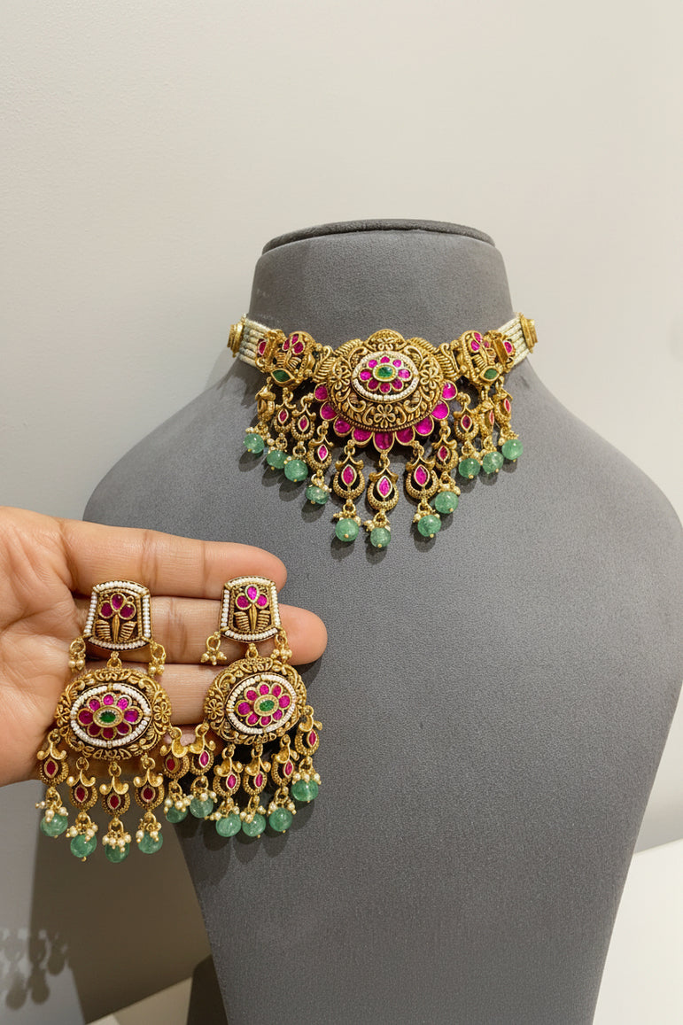 Traditional Nakshi Pearl & Emerald Choker