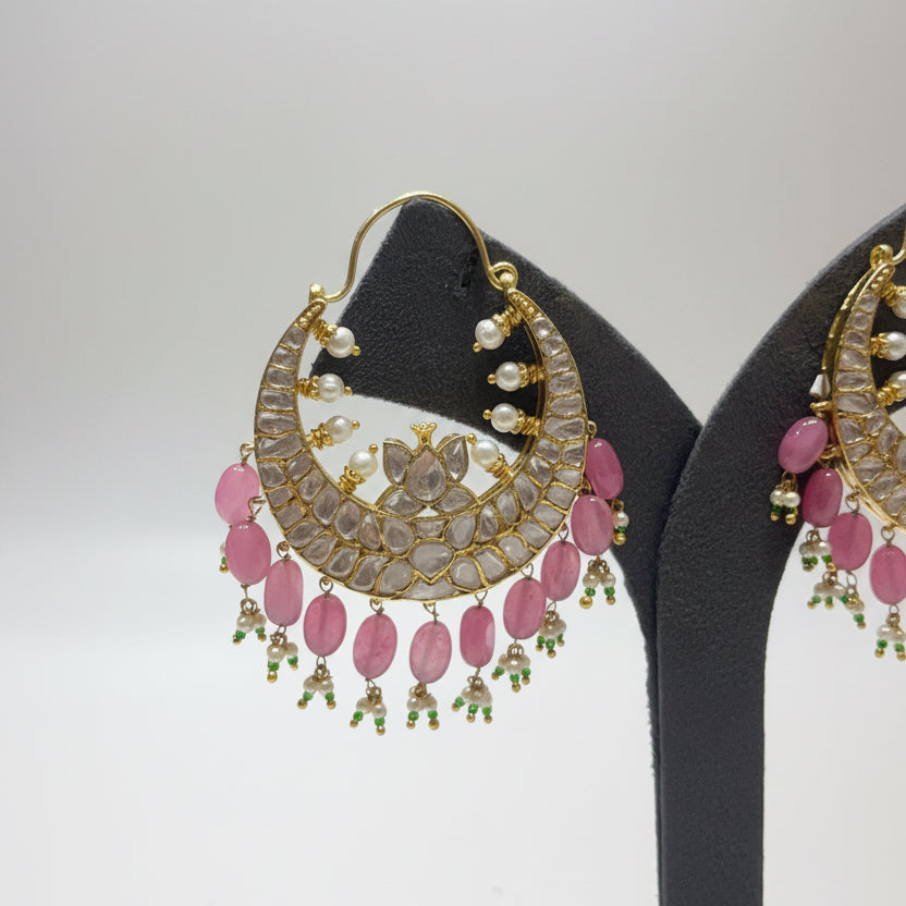 Crescent Chandbali Moissanite Polki Earrings