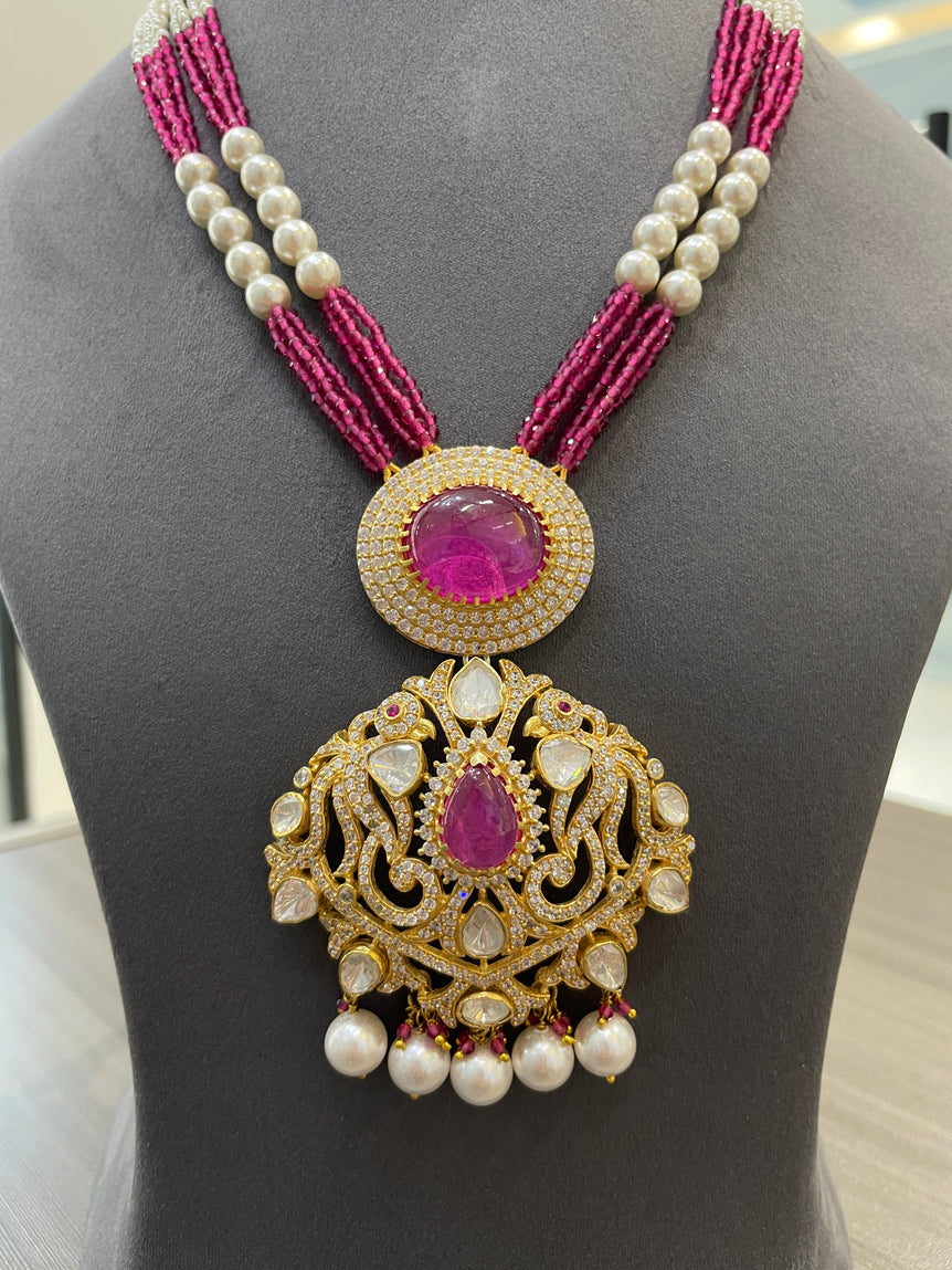 925 Silver Gulika Long Polki Necklace Set