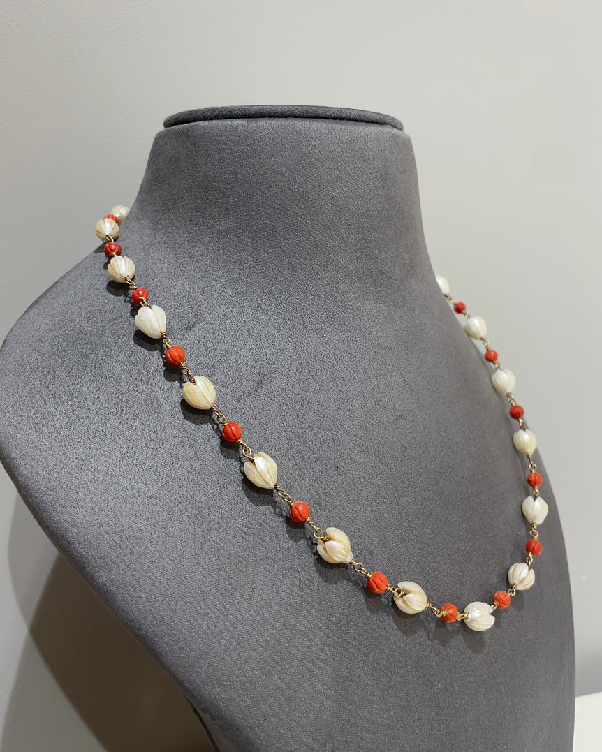 925 Silver Ivory & Red Beads Mala