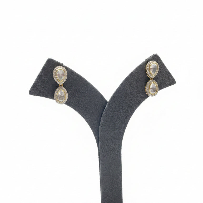 Oval Moissanite Polki Micro-Pavé Halo Stud Earrings