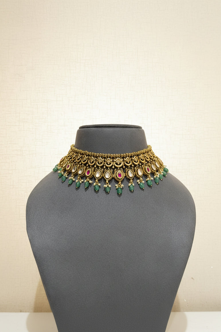The Meera Emerald Gold Look Choker