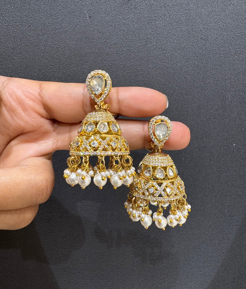 Ethnic Polki & Pearls Jhumka Earrings