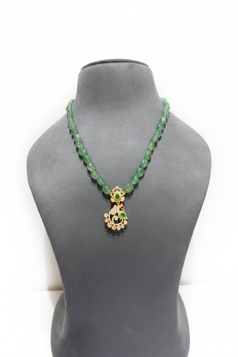 Heritage Mint Emerald Peacock Moissanite Polki Pendant Set