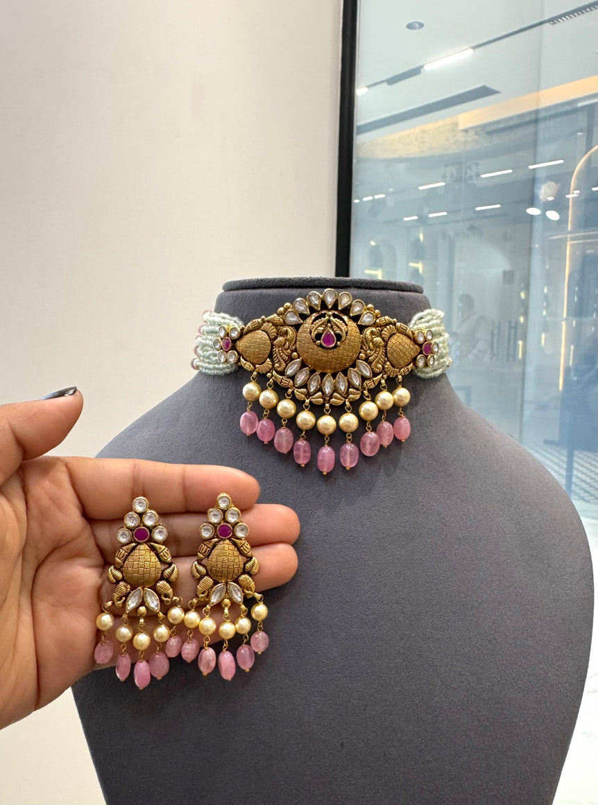 925 Silver Blush Mayura Gold Look Choker