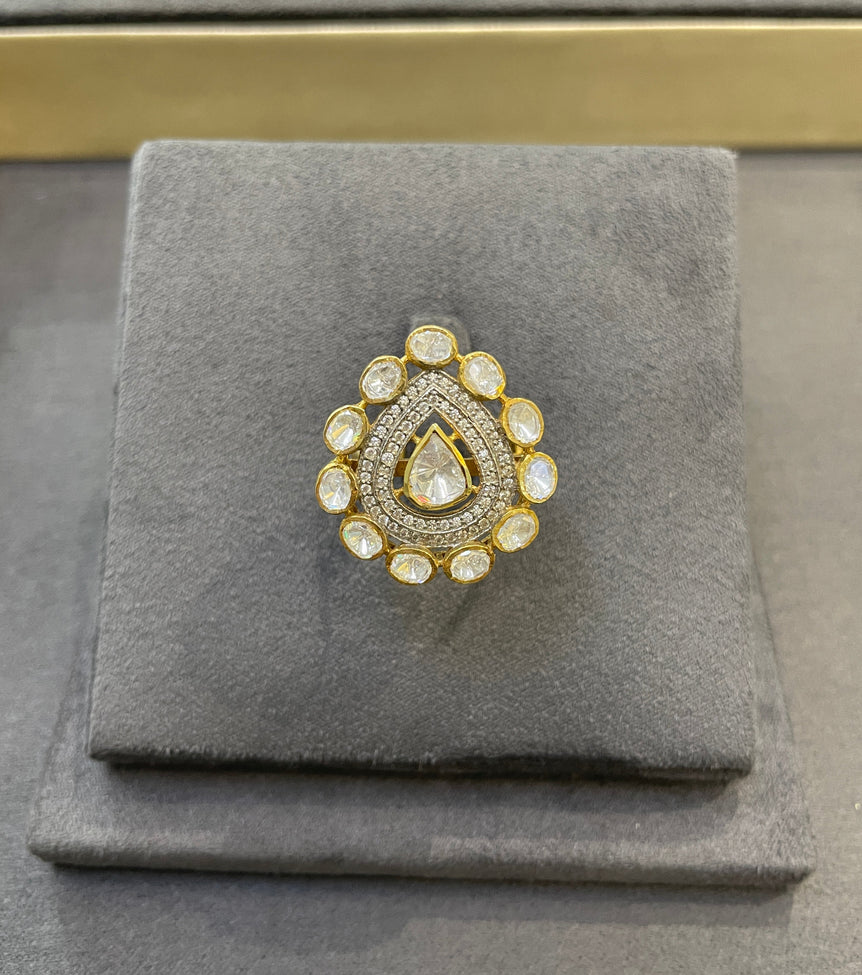 925 Silver Cocktail Polki Ring