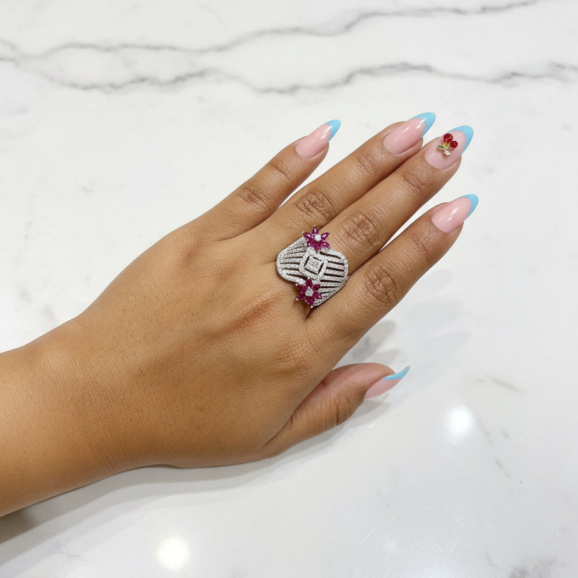 American Pink Floral Diamond Ring