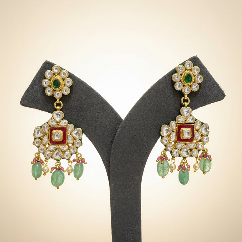 Royal Red-Green Enamel Polki Brooch Choker