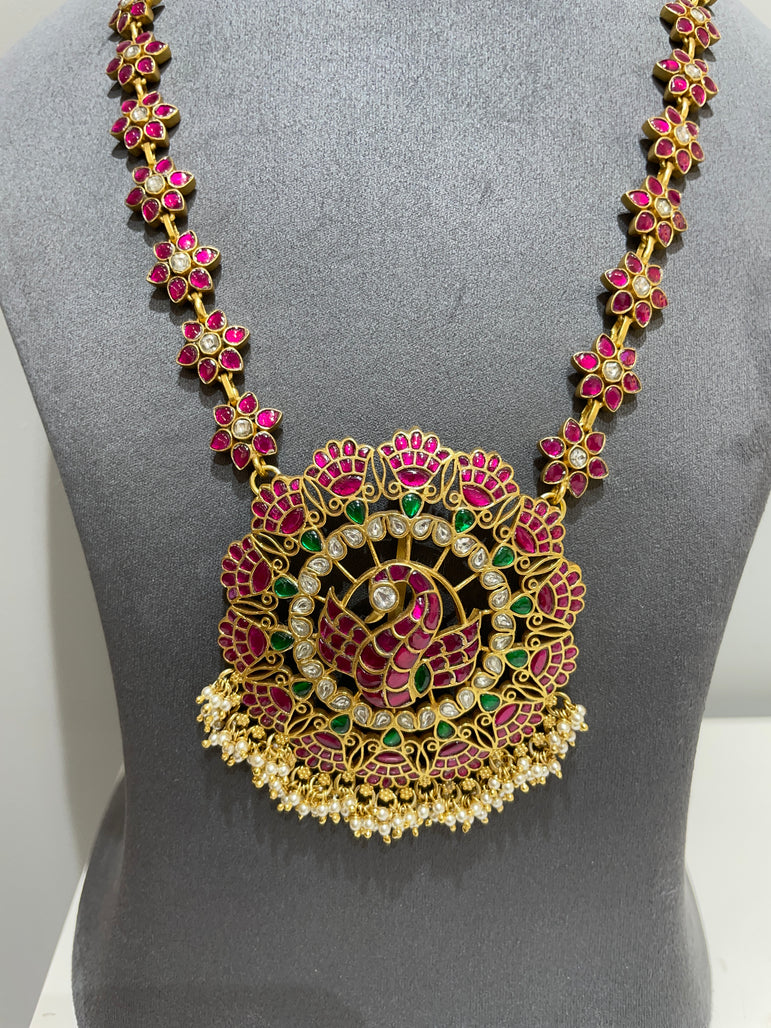 925 Silver Ruby Mor Long Necklace Set