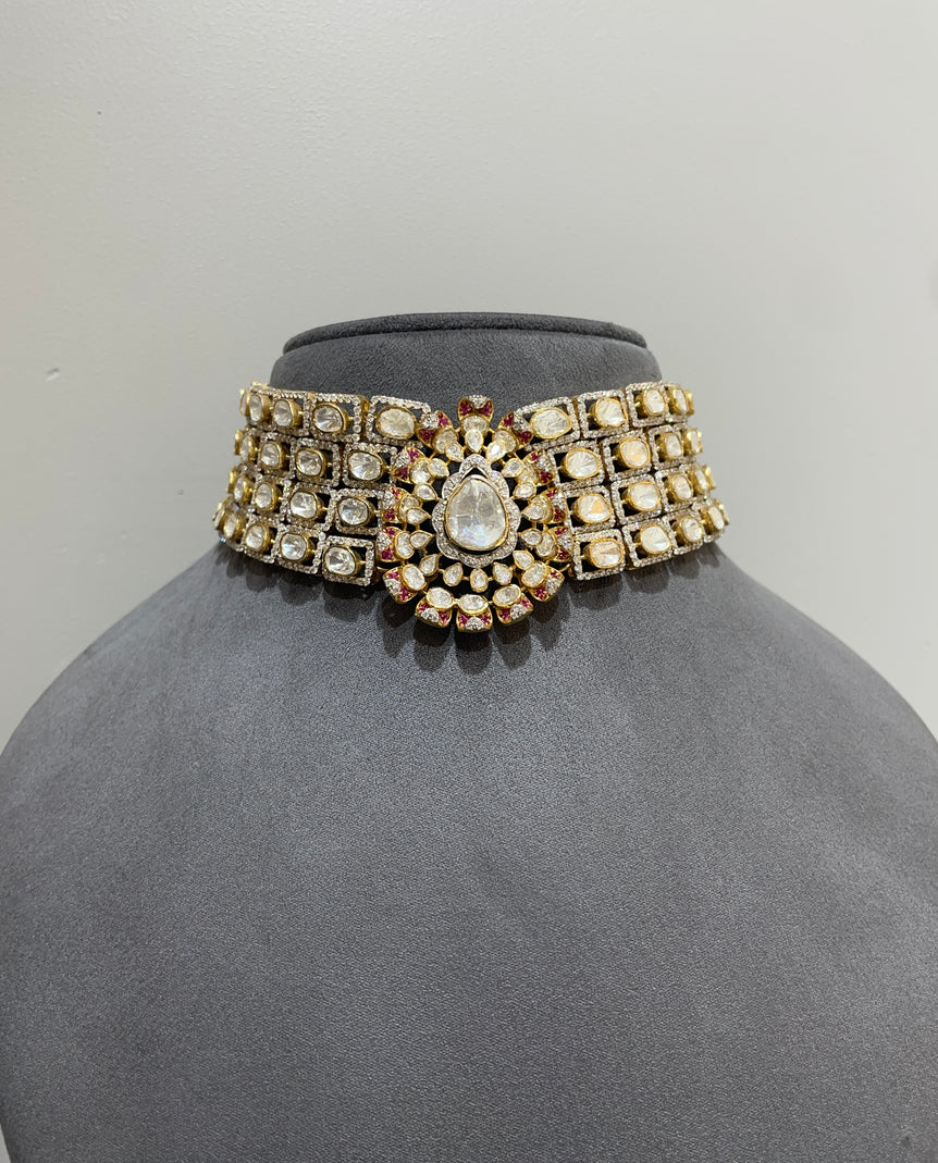 925 Silver Ivory Crystal Polki Choker