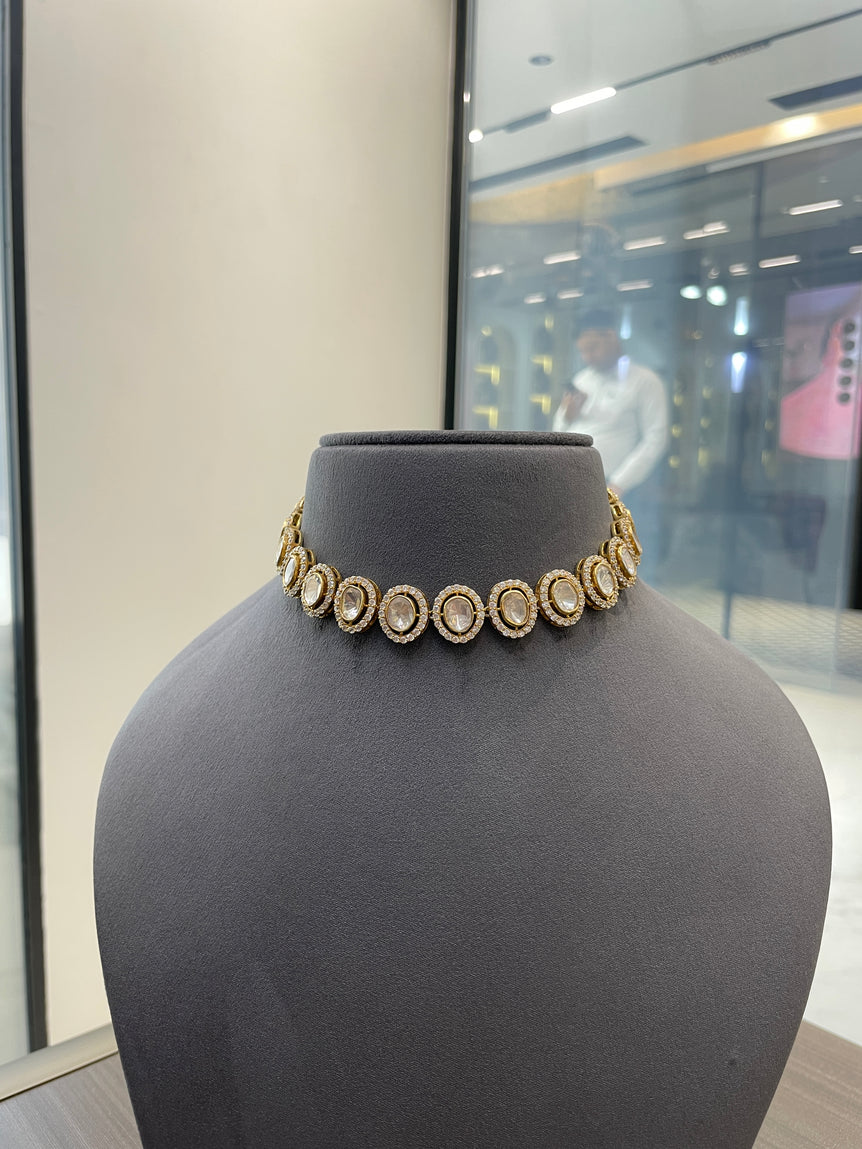 925 Silver Single String Polki Choker