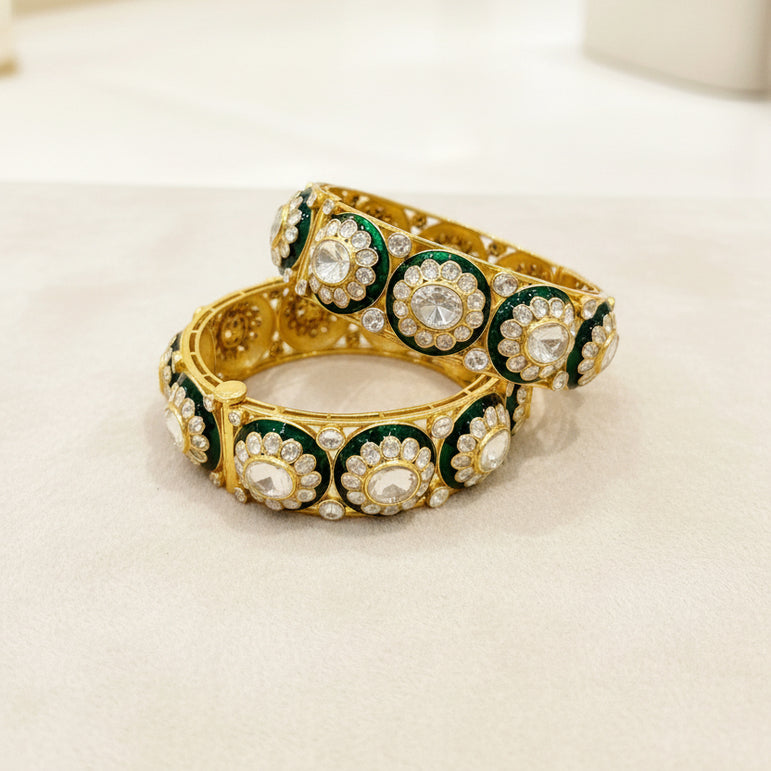 Green Meenakari Floral Polki Bangle