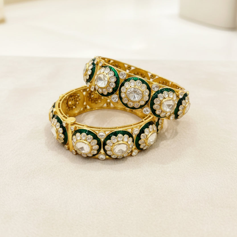 Green Meenakari Floral Polki Bangle
