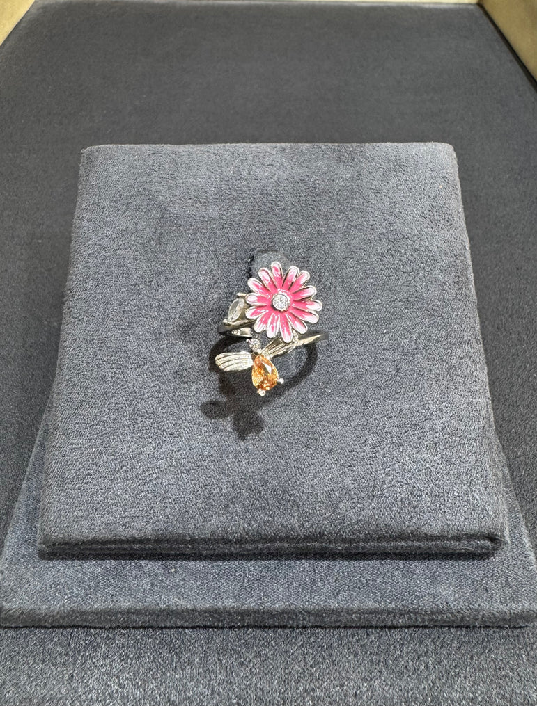 925 Silver Rotatable Flower with Butterfly Ring