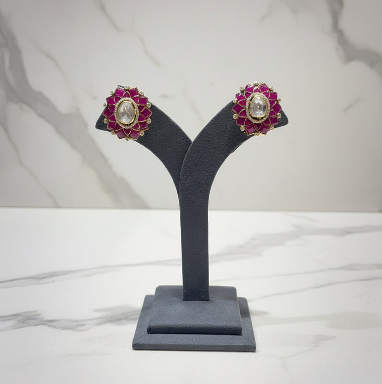 Royal Lotus Gemstone & Micro-Pavé Polki Oversized Stud Earrings