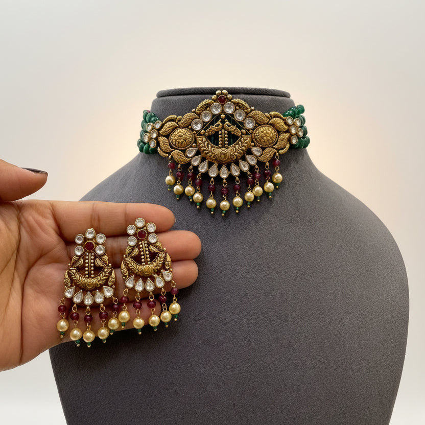 Heritage Moissanite Polki Peacock Choker