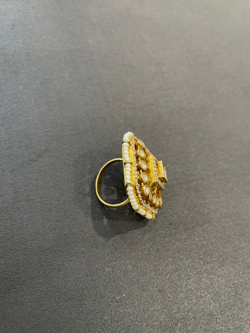 925 Silver Geometric Polki Ring