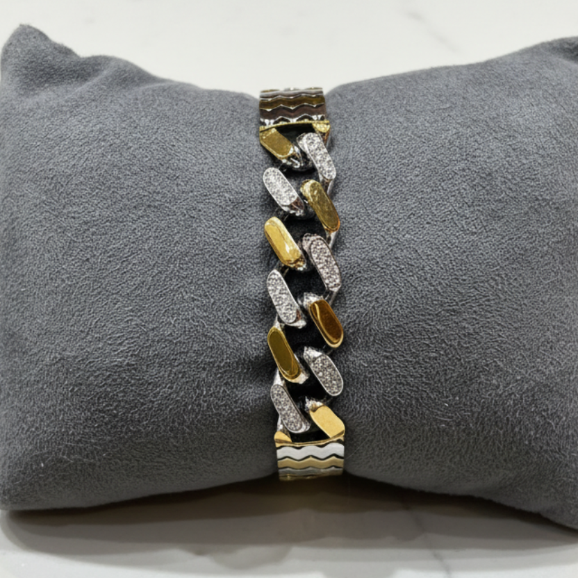 Dual-Tone Zig-Zag & Cuban Link Hybrid Men's Bracelet