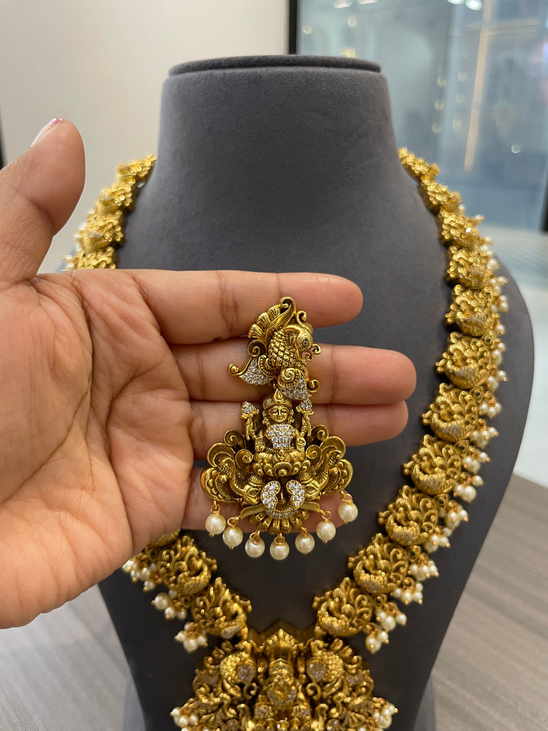 925 Silver Lakshmi Swarna Mukta Real Gold Look Bridal Necklace Set