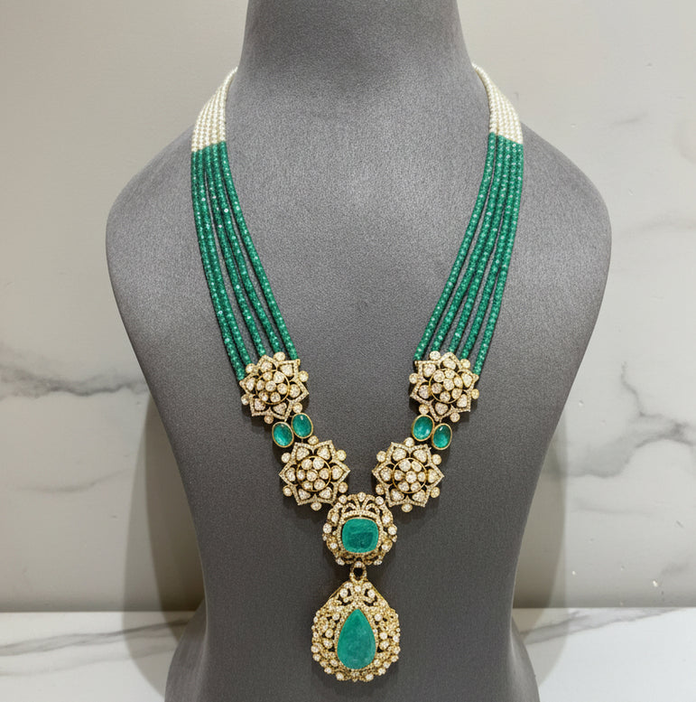 Russian Emerald / Mint Green Cabochon & Moissanite Polki Set