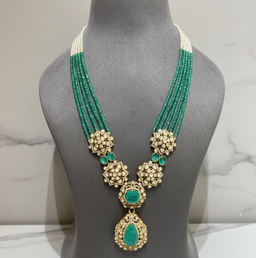 Russian Emerald / Mint Green Cabochon & Moissanite Polki Set