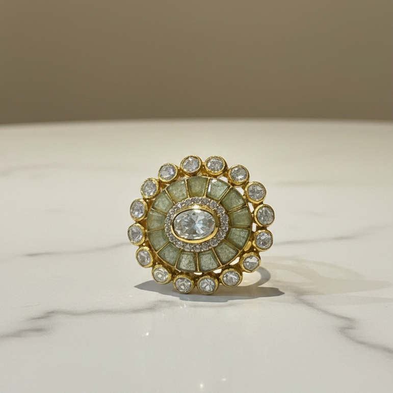 Oval Moissanite Polki Sunburst Ring