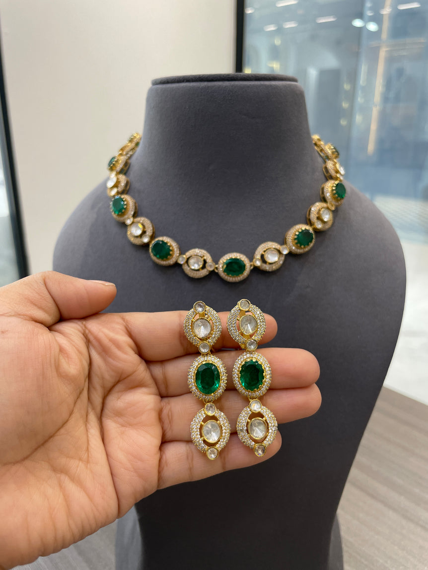 925 Silver Sumeira Emerald Necklace Set