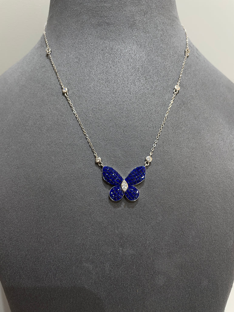 925 Silver Blue Butterfly Pendant