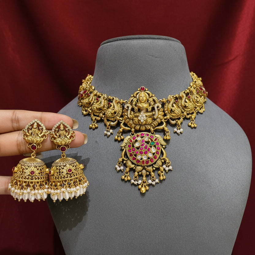Ancestral Nakshi Temple Gold Laxmi Medallion Set