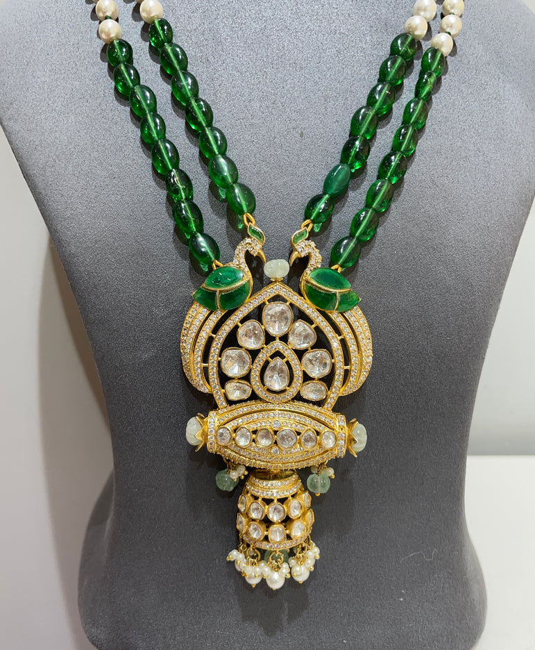 925 Silver Traditional Peacock Polki Pendant