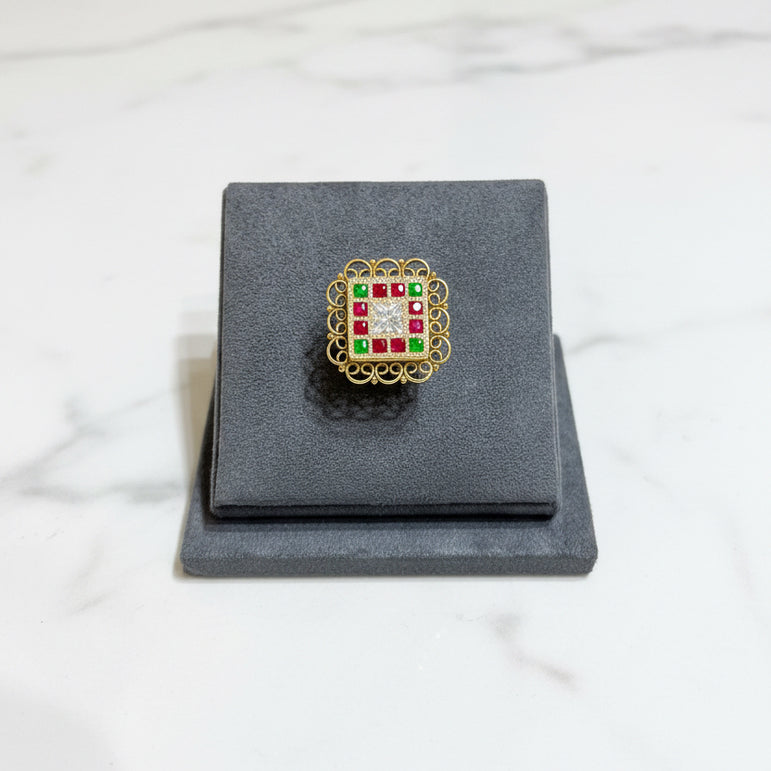 Vintage Meenakari Filigree Statement Gold Look Ring