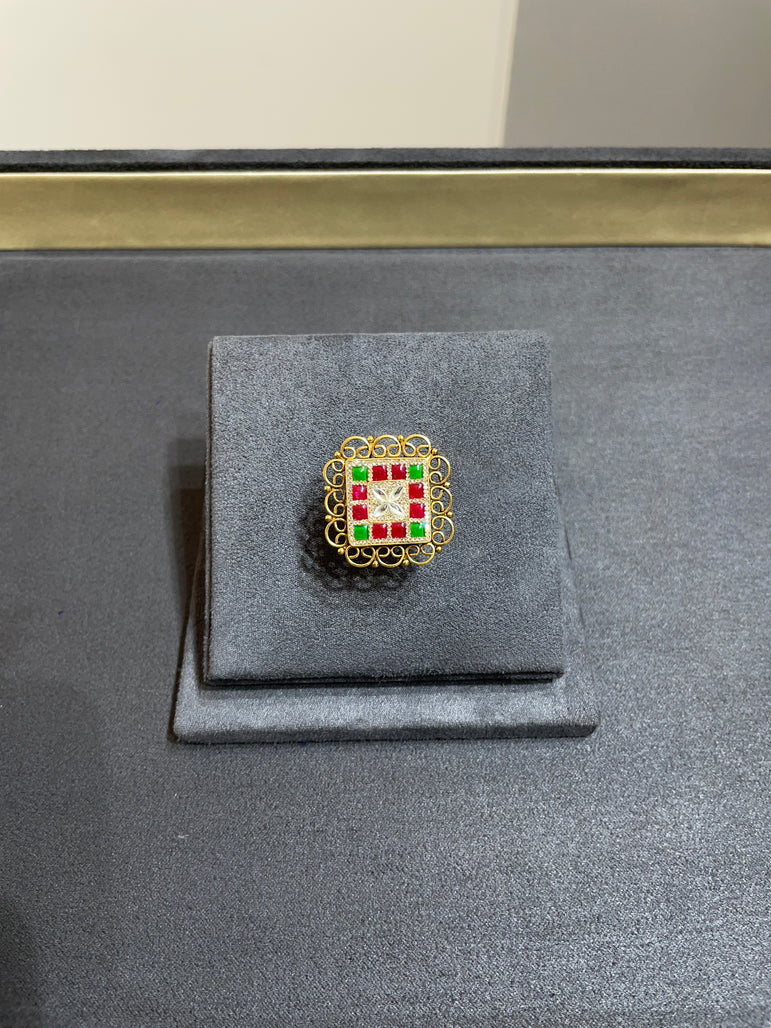 925 Silver Geometric Real Gold Look Ring