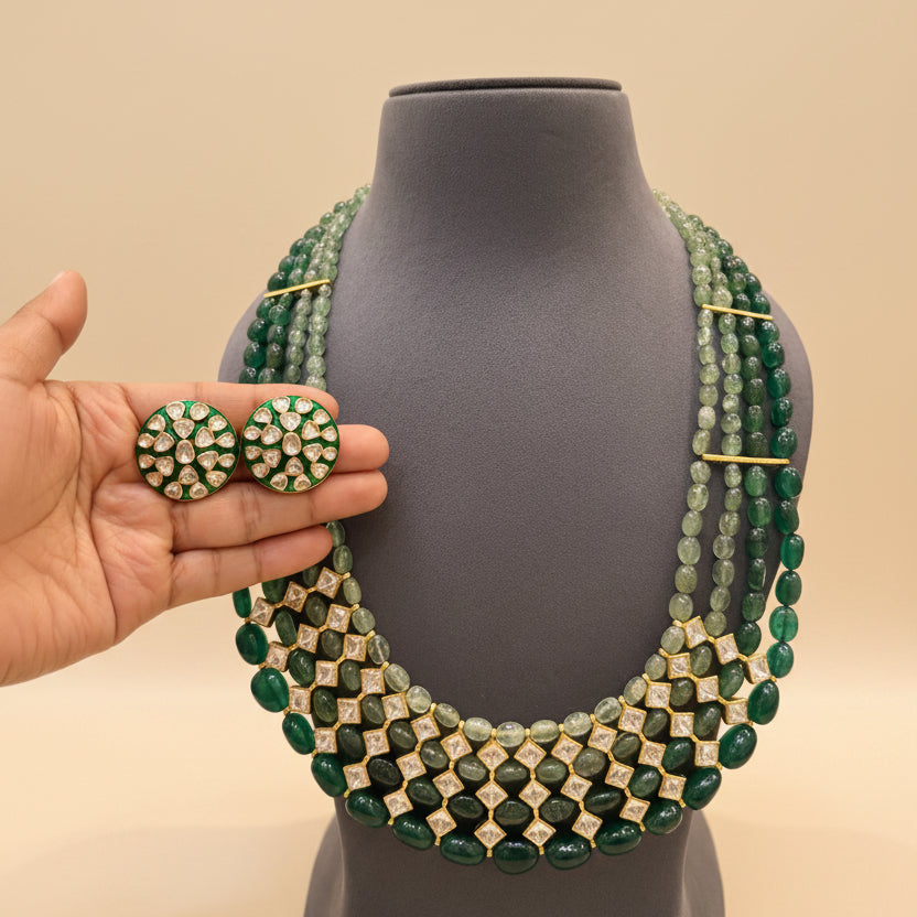 Emerald & Polki Mosaic Grand Haar Set