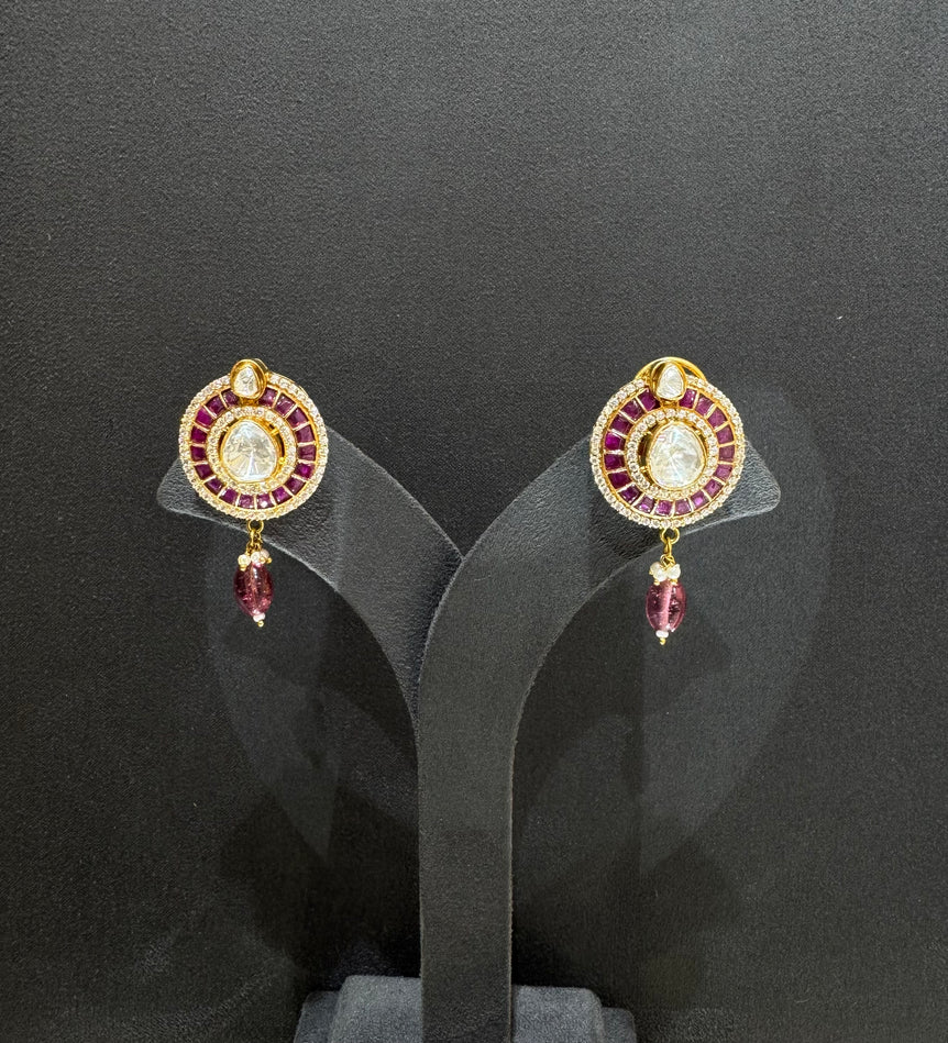 925 Silver Ruby & Polki Earrings