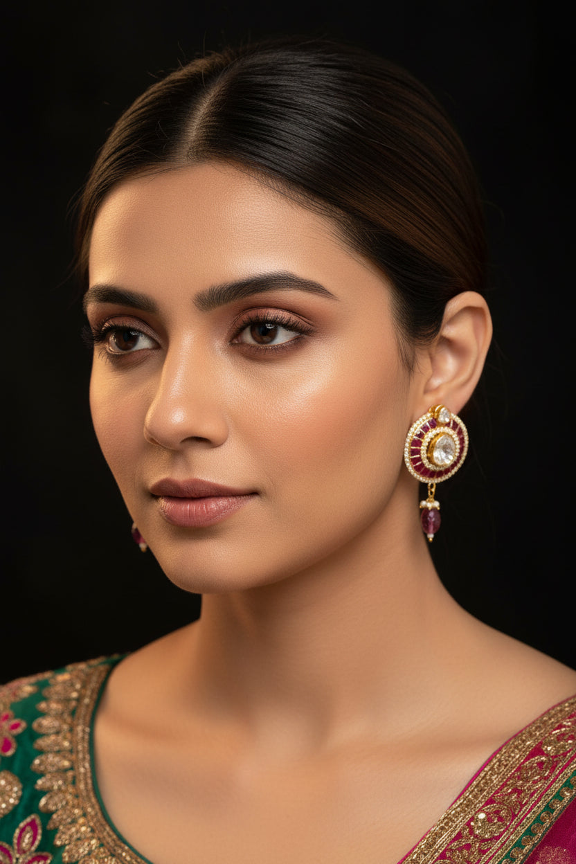 Heritage Ruby-Halo Moissanite Polki Earrings