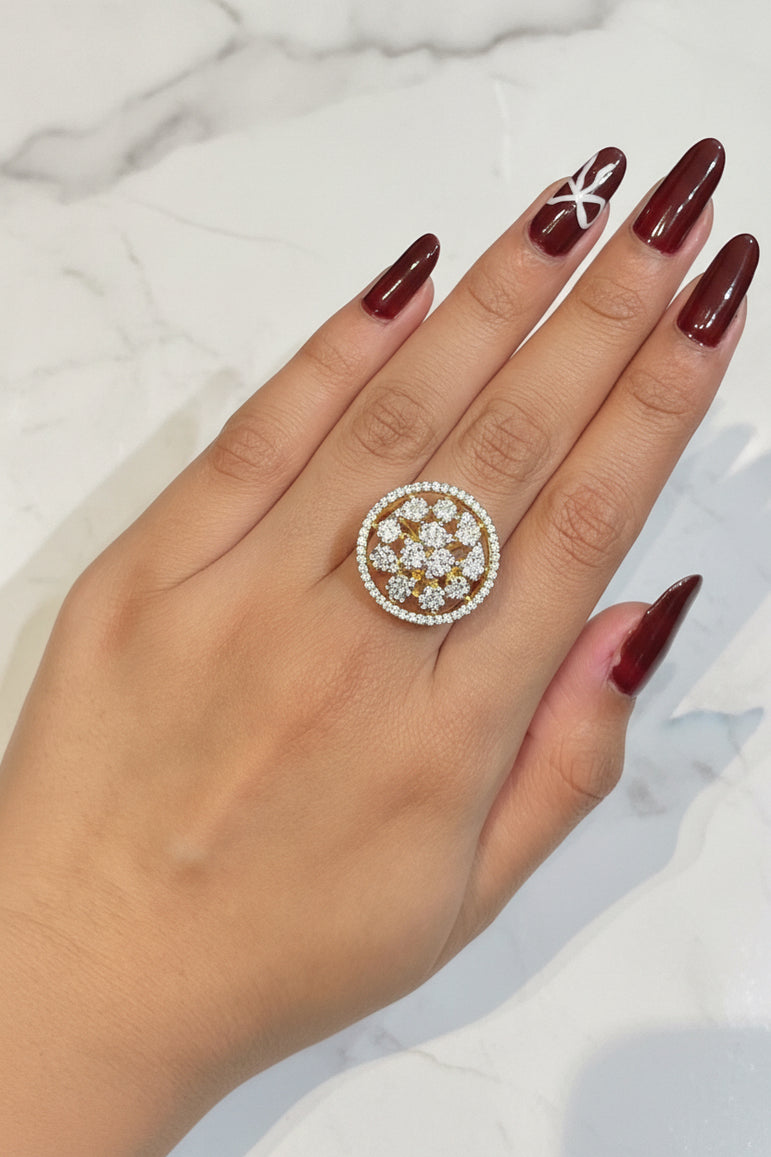 Circular Cluster Stone Statement Moissanite Diamond Ring