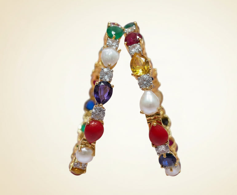 Navratna Pear-Cut Multi-Gemstone Diamond Look Bangles