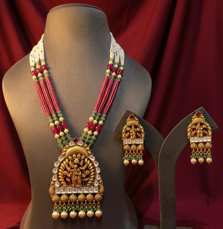 Divine Radha Krishna Nakshi Temple Gold Look Set