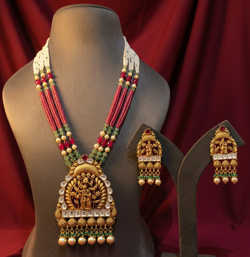 Divine Radha Krishna Nakshi Temple Gold Look Set