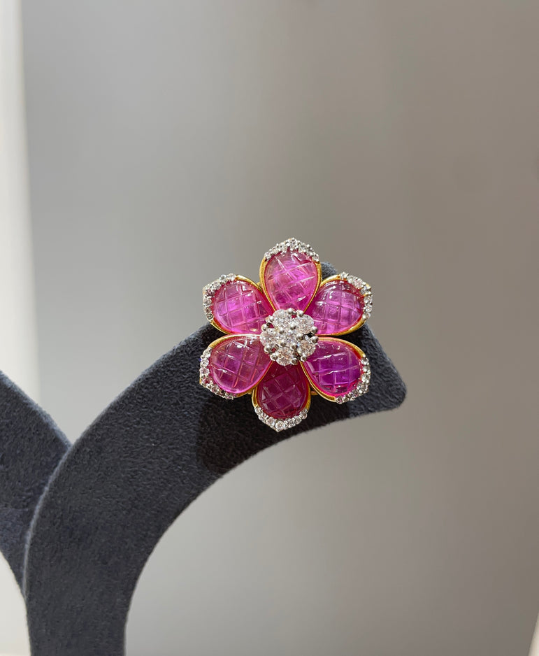 925 Silver Elegant Pink Flower Earrings