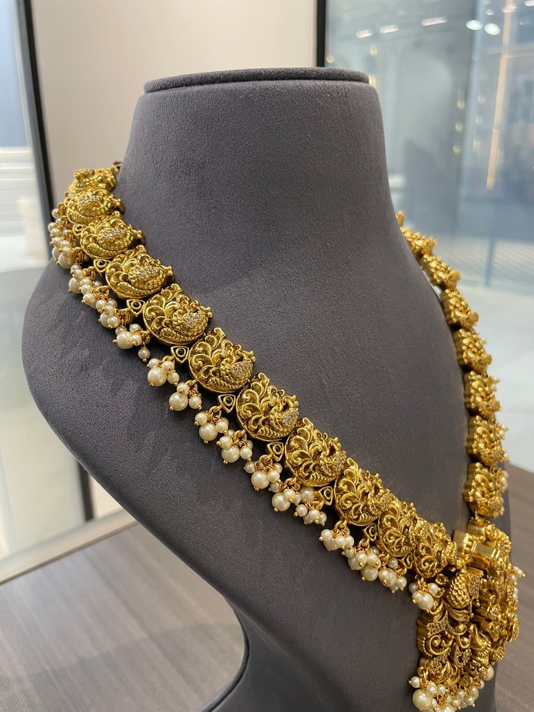 925 Silver Lakshmi Swarna Mukta Real Gold Look Bridal Necklace Set