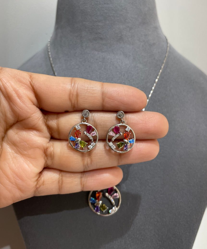 MULTICOLOR CIRCLE PURE SILVER PENDANT SET WITHOUT CHAIN