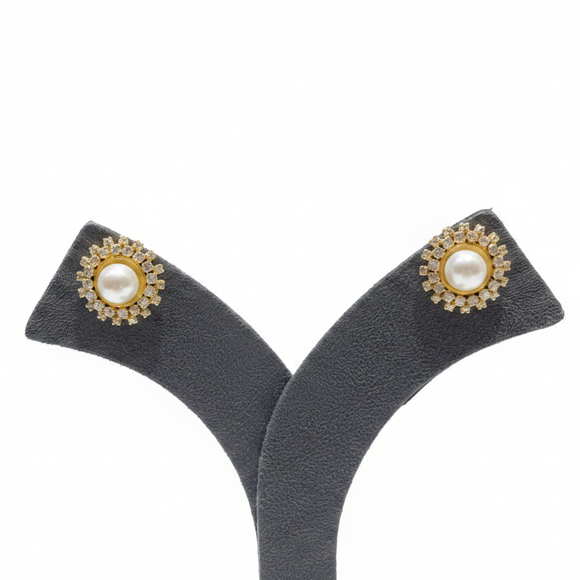 Pearl Cabochon Solitaire Halo Stud Diamond Look Earrings