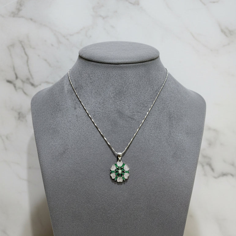 Midnight Garden Green Halo Diamond Pendant Set (Only Pendant Set)