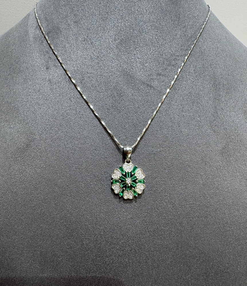 925 Silver Green Flower Pendant Set (Without Chain)