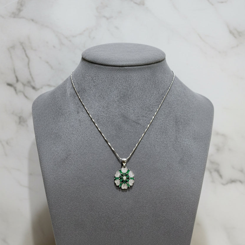 Midnight Garden Green Halo Diamond Pendant Set (Only Pendant Set)