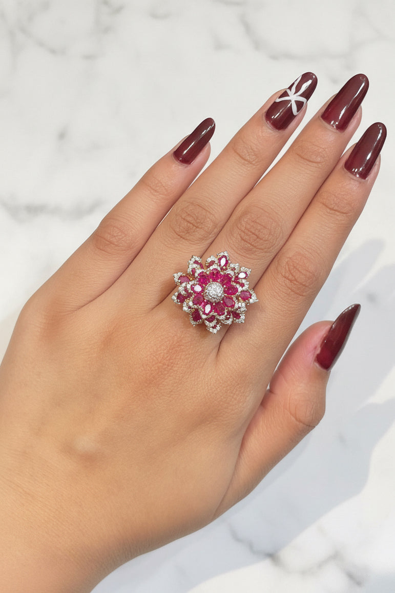 Floral Cluster Cocktail Moissanite Diamond Ring