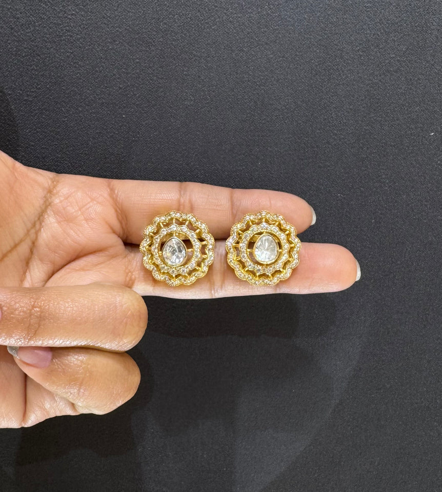 925 Silver Ethnic Floral Polki Earrings