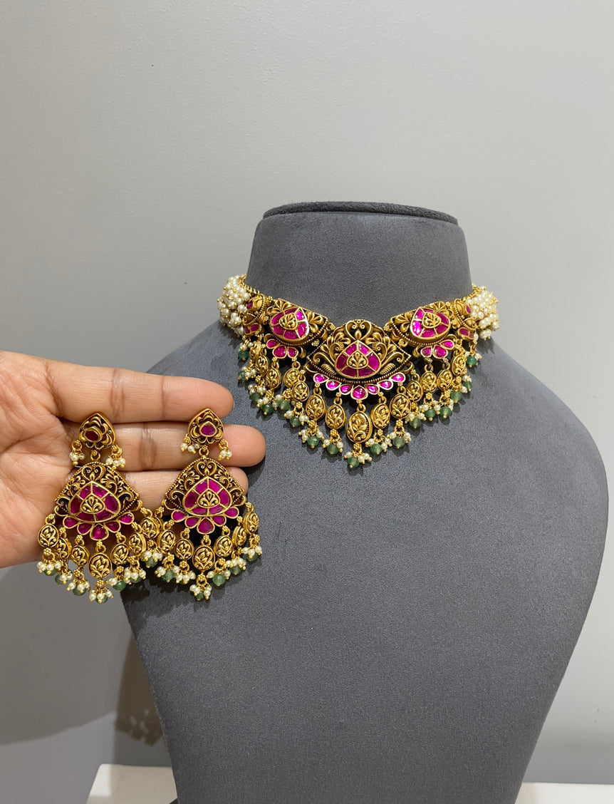 925 Silver Regal Antique Gold Look Choker Necklace